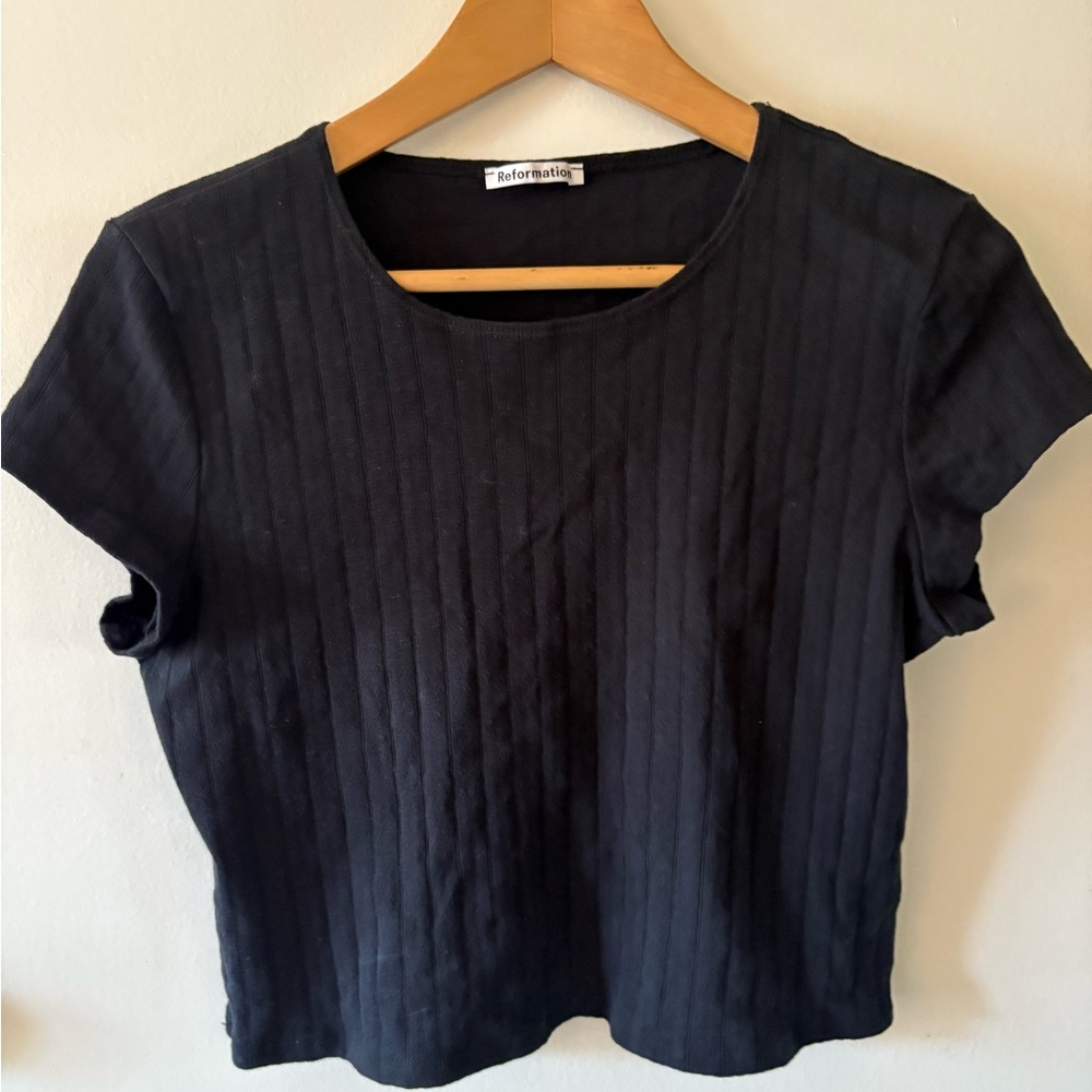 Reformation Black Ribbed Crop Top
